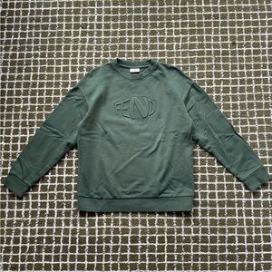 Fendi Kids Olive Green Embossed Logo Crewneck Sweatshirt
